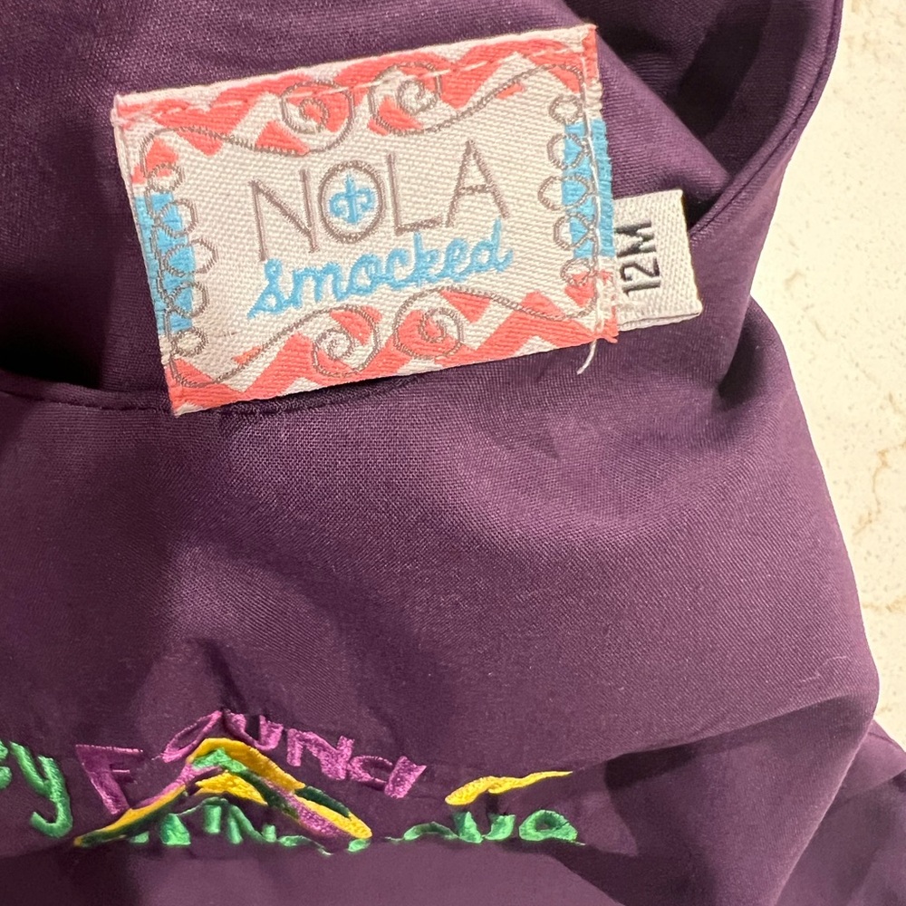 NOLA Smocked Mardi Gras Dress Size 12M - Picture 6 of 6